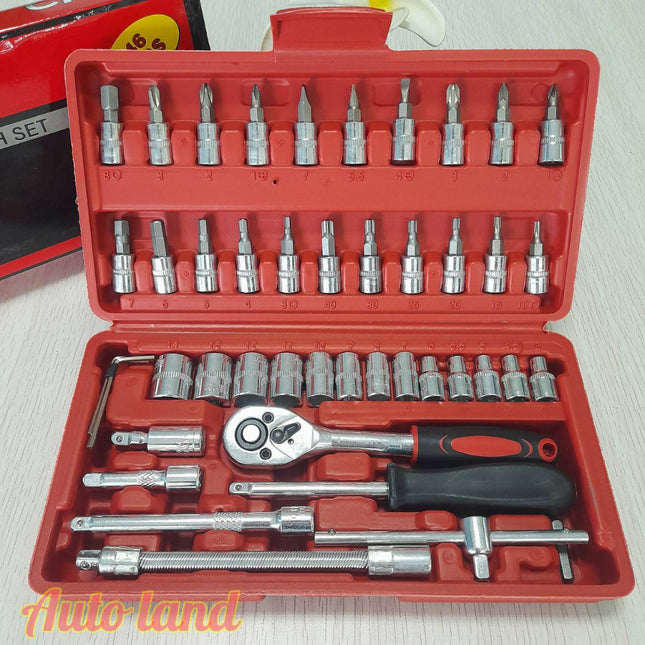 ชุดประแจ ชุดลูกบล็อกอเนกประสงค์ 46ชิ้น ขนาด 1/4" พร้อมกล่อง กันกระแทก ไขควง ชุดหัวเปลี่ยน สินค้าพร้อมส่งในไทย