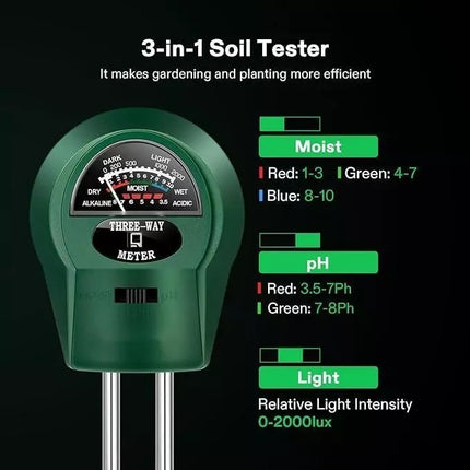 🔥พร้อมส่ง🔥เครื่องวัดคุณภาพดิน วัดค่า Soil Meter PH ,Moisture,Light วัดแสง วัดความชื้น สำหรับปลูกพืช แบบ 3IN1