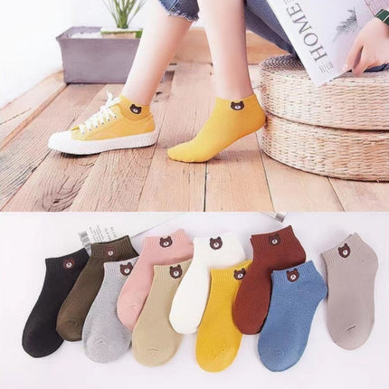 🔥พร้อมส่ง🔥ถุงเท้า ข้อสั้นผู้หญิง พร้อมถุงลายหมี  มินิมอล หมีบราวน์ ผ้านิ่ม ราคา/แพ็ค10คู่ สินค้าในไทย