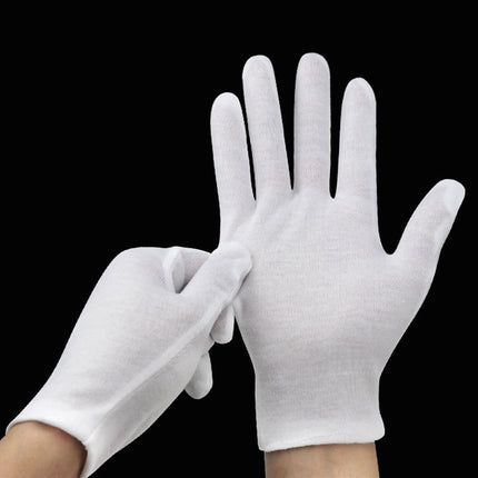 ถุงมือ ผ้าฝ้าย แบบบาง ขนาดฟรีไซส์ ถุงมือผ้าสีขาว สำหรับหยิบจับสินค้า ราคา /12คู่ สินค้าในไทย