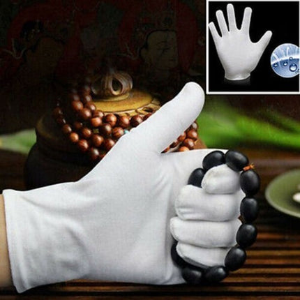 ถุงมือ ผ้าฝ้าย แบบบาง ขนาดฟรีไซส์ ถุงมือผ้าสีขาว สำหรับหยิบจับสินค้า ราคา /12คู่ สินค้าในไทย
