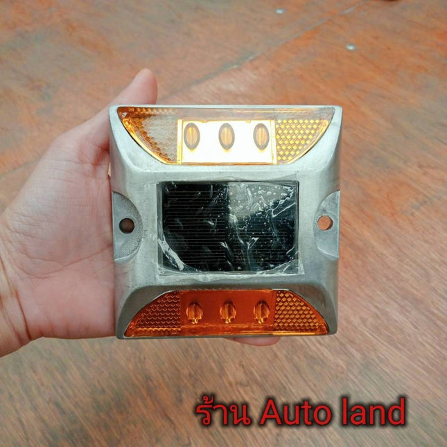 🚚พร้อมส่ง🚚ไฟถนน หมุดปักถนน ไฟหมุดถนน ไฟส่องพื้น โซล่าเซลล์ 6 LED ไฟกระพริบ แข็งแรง ทนทาน รุ่นแบนแสงสีเหลือง สินค้าในไทย