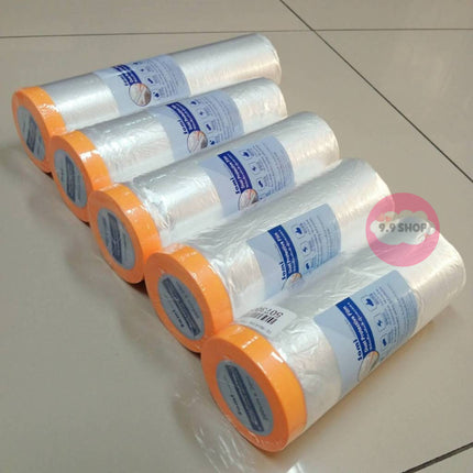 🚚พร้อมส่ง🚚พลาสติกปิดพ่นสี เทปปิดพ่นสี พลาสติกกันฝุ่น ชนิดมีเทปกาวใน เทปฟิล์ม ชนิดมีเทปกาวในตัว ใช้ในงานพ่นสี