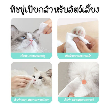 [พร้อมส่ง] ทิชชู่เปียกขนาด 130x170mm เช็ดหน้าเช็ดตัวสัตว์เลี้ยง แมว ทิชชู่เปียกสัตว์เลี้ยง 1แพ็ค/80ชิ้น