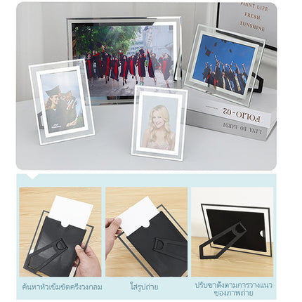 🚚พร้อมส่ง🚚กรอบรูป กรอบรูปกระจกคริสตัล วางได้แนวตั้ง แนวนอน ขนาด 5" 6" 7" 8" A4 A5 สีเงิน ราคา/ชิ้น สินค้าในไทย