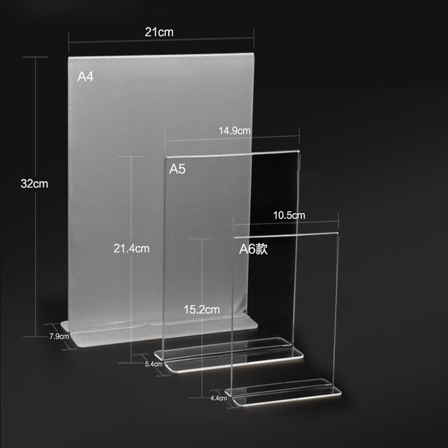 [พร้อมส่ง] ป้ายอะคริลิค ตั้งโต๊ะ PVC Table Plate T-Shaped แบบสอดกระดาษ ฐานใส ใส่เมนู โฆษณา A4 A5 A6 แนวตั้ง ราคา/ชิ้น