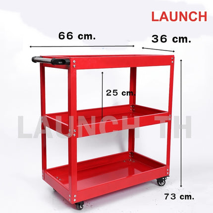 LAUNCH Trolley 3 Layer Red  ชั้นวางเครื่องมือ 3 ชั้น ชั้นวางเหล็ก สีแดง เหล็กหนา ทนทานใช้ได้นาน
